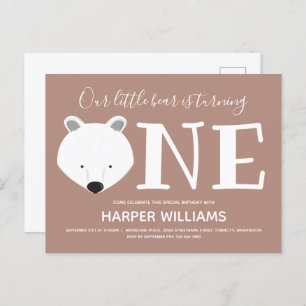 Invitation Carte Postale Ours Turner un animal mignon premier anniversaire