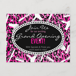 Invitation Carte Postale Ouverture officielle rose de salon de coiffure