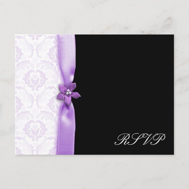Invitation Carte Postale Pack Lavander et Black Mariage damassé (Devant)
