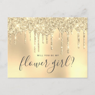 Invitation Carte Postale Paillettes dorées en gouttes seras-tu ma demoisell