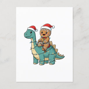 Invitation Carte Postale Pain d'épice chevauchant un dinosaure Santa Noël
