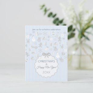 Invitation Carte Postale Pâle Bleu Pastel Rayure Fantaisie Noël Argent