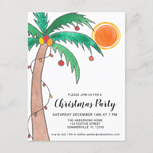 Invitation Carte Postale Palm Tree Sun Christmas Party