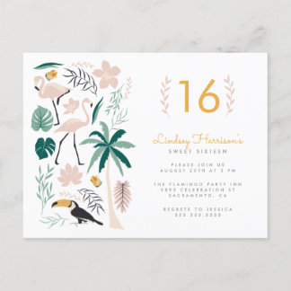 Invitation Carte Postale Palm Tree Toucan Flamant rose rose & Monstera Swee