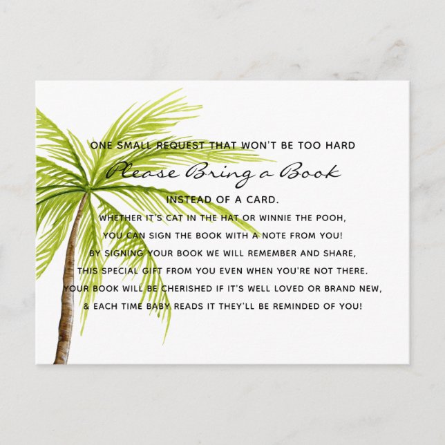 Invitation Carte Postale Palm Tree Tropical Baby shower Book Card Library (Devant)
