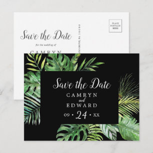 Invitation Carte Postale Palme tropicale sauvage Black Enregistrer la car