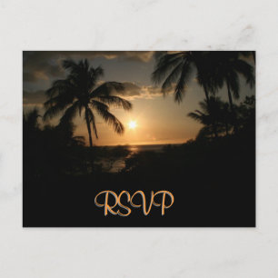 Invitation Carte Postale Palmier Ocean Sunset RSVP