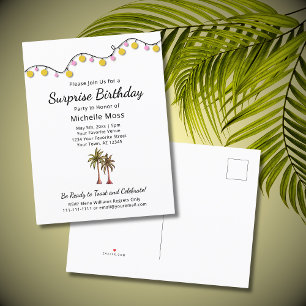 Invitation Carte Postale Palmiers tropicaux Élégant Anniversaire Adulte