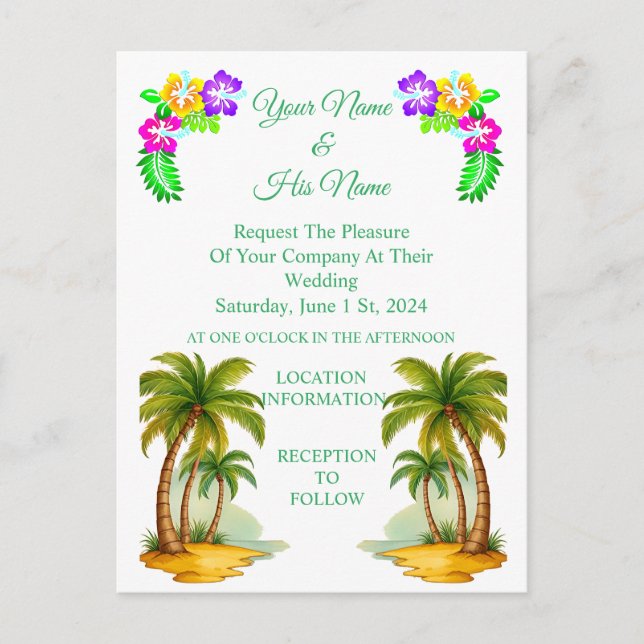 Invitation Carte Postale Palmiers tropicaux Thunder_Cove (Devant)