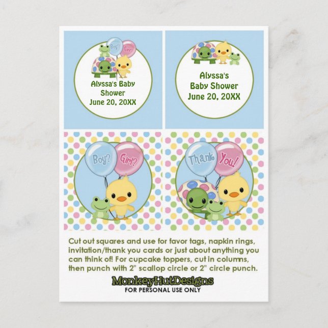 Invitation Carte Postale Pals Pond Baby shower de canard Cupcake Topper Neu (Devant)