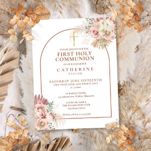 Invitation Carte Postale Pampas Arc de Grass Première Communion Sainte