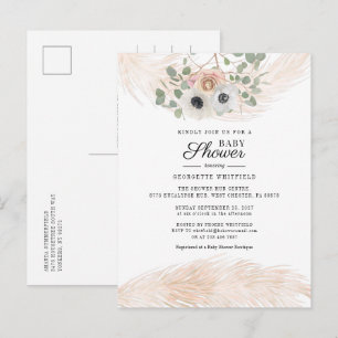 Invitation Carte Postale Pampas Floral Grass Moderne Baby shower Fille