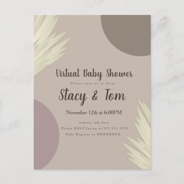 Invitation Carte Postale Pampas Formes organiques Baby shower virtuel de Bo (Devant)