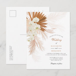 Invitation Carte Postale Pampas Grass Floral Tan Russe Mariage