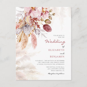 Invitation Carte Postale Pampas Grass Floral Tan Terracotta Mariage