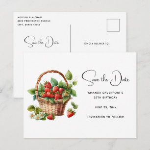 Invitation Carte Postale Panier Mignon Plein de Fraises Enregistrez la Date