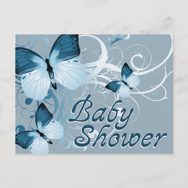 Invitation Carte Postale papillons baby shower (Devant)