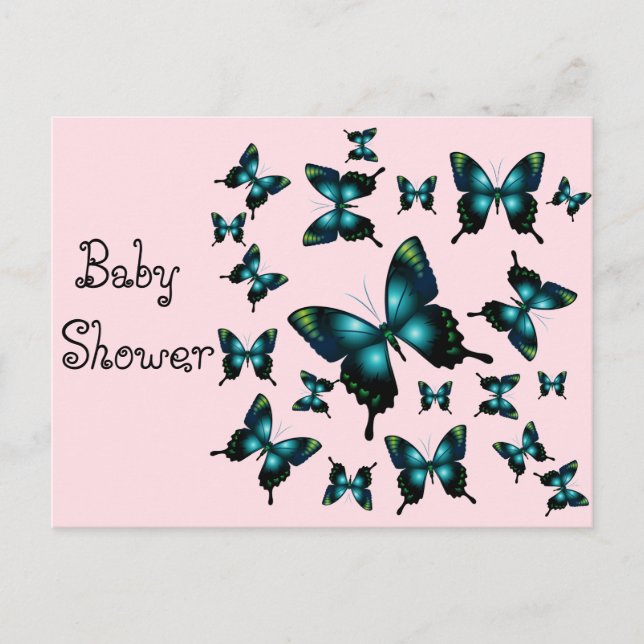 Invitation Carte Postale Papillons baby shower Aqua (Devant)