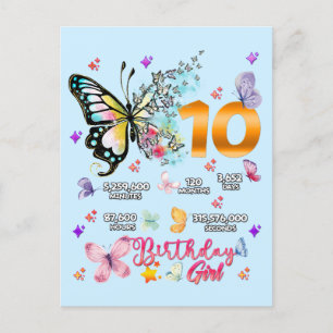Invitation Carte Postale Papillons Double Chiffres 10 ans Vieux Papillons