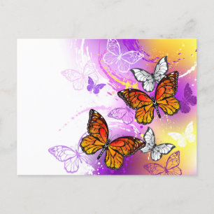 Invitation Carte Postale Papillons monarques sur fond violet