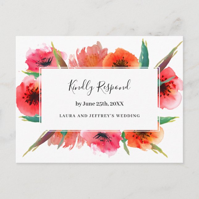 Invitation Carte Postale Papillons peints en rouge Mariage floral RSVP (Devant)