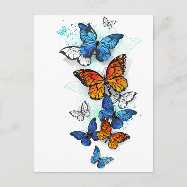 Invitation Carte Postale Papillons volants Morpho et Monarch (Devant)