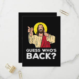 Invitation Carte Postale Pâques devine qui est de retour Jésus drôle religi