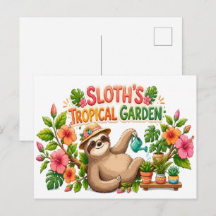 Invitation Carte Postale Paresseux Mignon Arrosant des Plantes Jardin Tropi