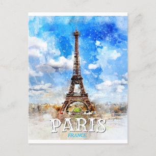 Invitation Carte Postale Paris France - Tour Eiffel Aquarelle Vintage