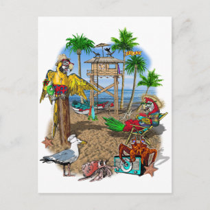 Invitation Carte Postale Parrots Beach Party