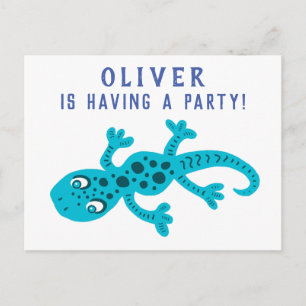 Invitation Carte Postale Parti Anniversaire de enfant bleu Cute Gecko Lizar