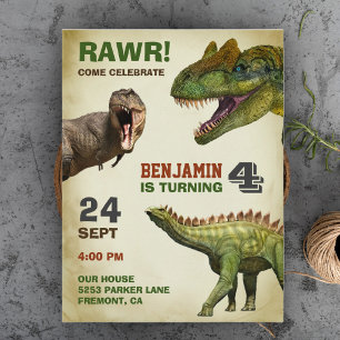 Invitation Carte Postale Parti Anniversaire de enfant cool Big Dinosaur