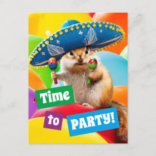Invitation Carte Postale Parti Chipmunk En Sombrero