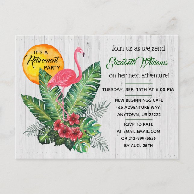 Invitation Carte Postale Parti de la retraite tropicale (Devant)