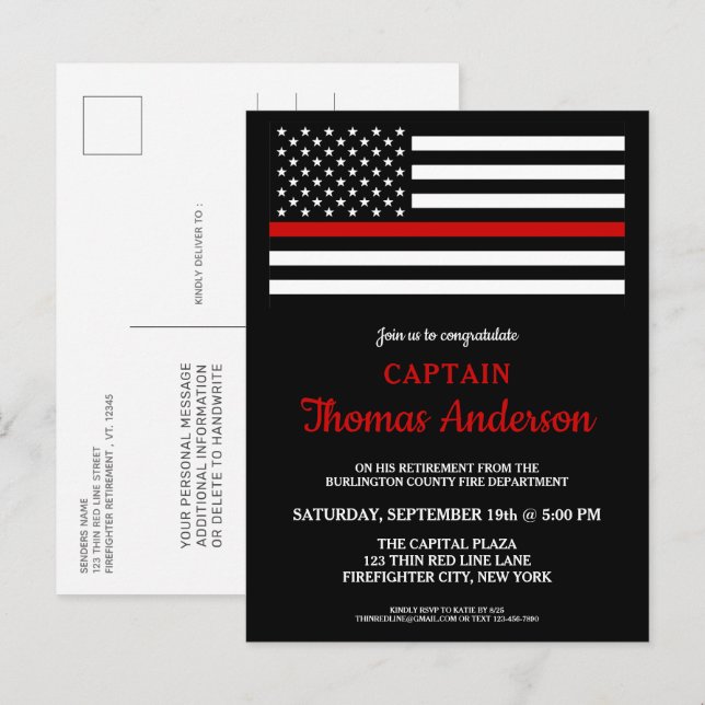 Invitation Carte Postale Parti de retraite des pompiers de la ligne rouge m (Devant / Derrière)