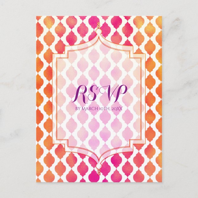 Invitation Carte Postale Parti marocain rose et orange RSVP (Devant)