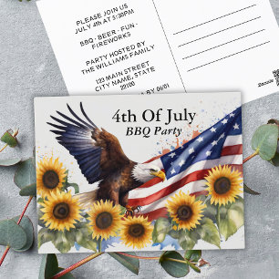 Invitation Carte Postale Parti Patriotique 4 juillet BBQ
