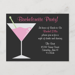 Invitation Carte Postale Partie de Bachelorette de cocktail