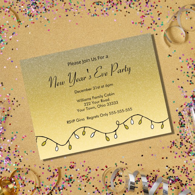 Invitation Carte Postale Parties scintillant Black Gold New Year's Eve Part (Créateur téléchargé)