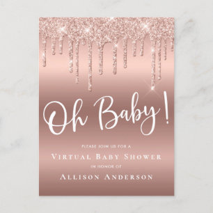 Invitation Carte Postale Parties scintillant de Baby shower virtuel Rose Go
