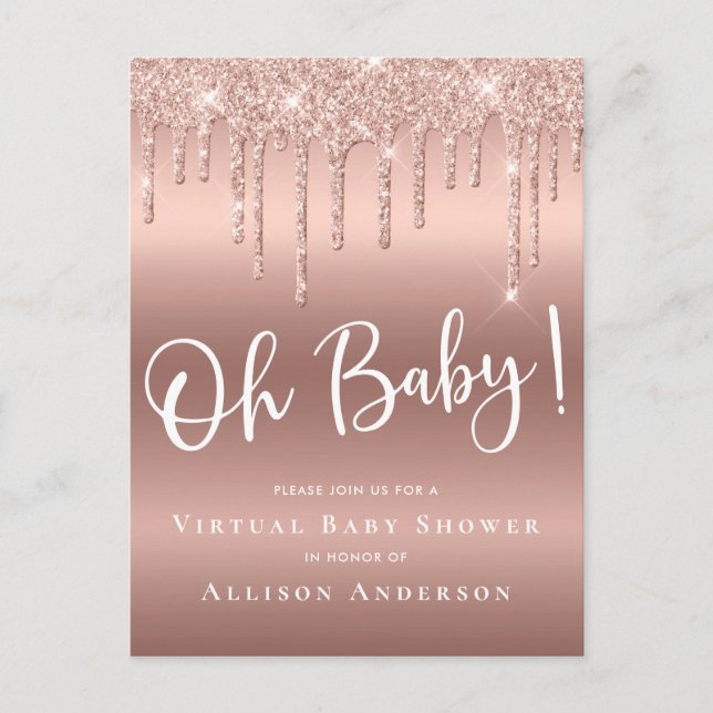 Invitation Carte Postale Parties scintillant de Baby shower virtuel Rose Go (Devant)