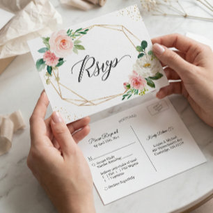 Invitation Carte Postale Parties scintillant d'or Géométrique Blush Floral 
