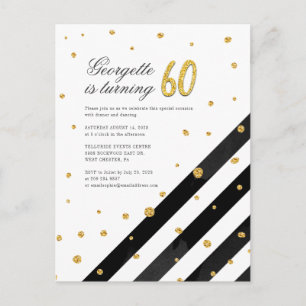 Invitation Carte Postale Parties scintillant d'or géométrique Stripes noire