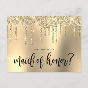 Invitation Carte Postale Parties scintillant d'or gouttes serez-vous ma ser