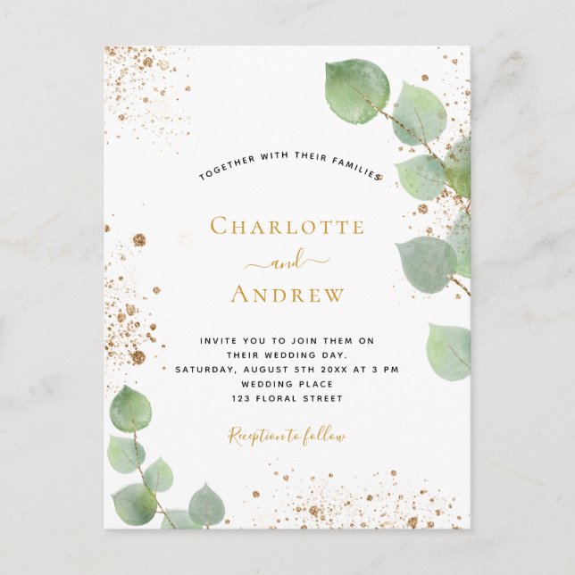 Invitation Carte Postale parties scintillant mariage d'eucalyptus parties s (Devant)