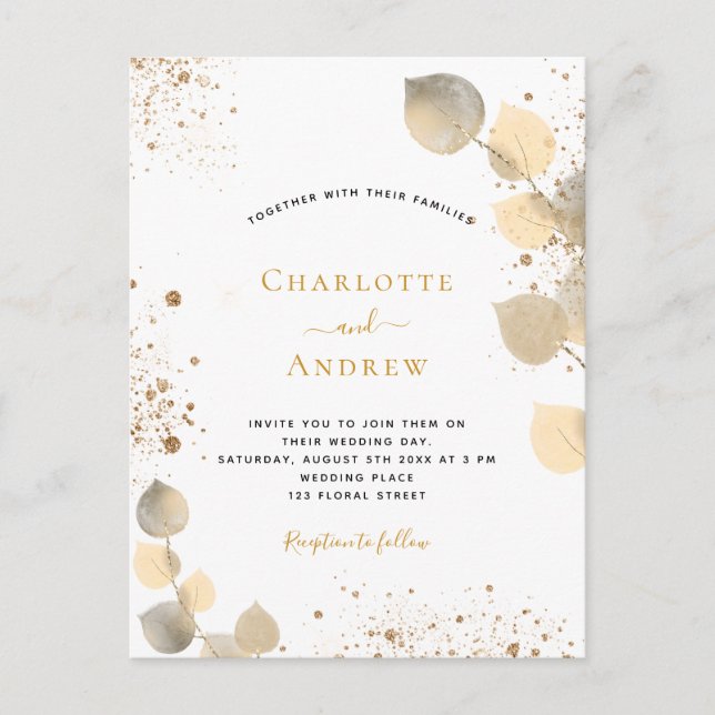 Invitation Carte Postale parties scintillant mariage d'eucalyptus parties s (Devant)