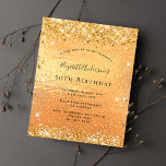 Invitation Carte Postale Parties scintillant or d'anniversaire glamour<br><div class="desc">Pour une soirée d'anniversaire élégante de 50ème (ou tout âge). Un arrière - plan d'apparence or. Décoré de faux parties scintillant. Personnalisez et ajoutez un nom et des détails du parti. Le nom est écrit avec un script de style manuscrit</div>
