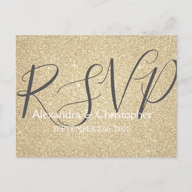 Invitation Carte Postale Parties scintillant Or de luxe et Sparkle RSVP (Devant)