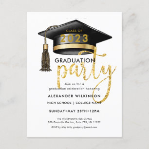 Invitation Carte Postale Parties scintillant Or moderne Script Simple GRAD 