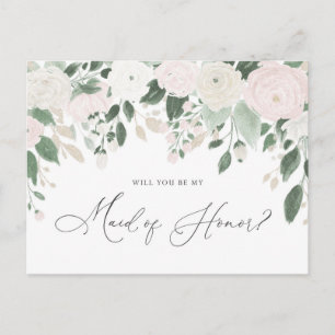 Invitation Carte Postale Parties scintillant Pastel Flowers Maid of Honor P